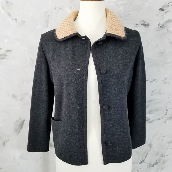 CONTESSA VISCONTE Charcoal Gray Tan Sweater Jacket - Picture 4 of 8